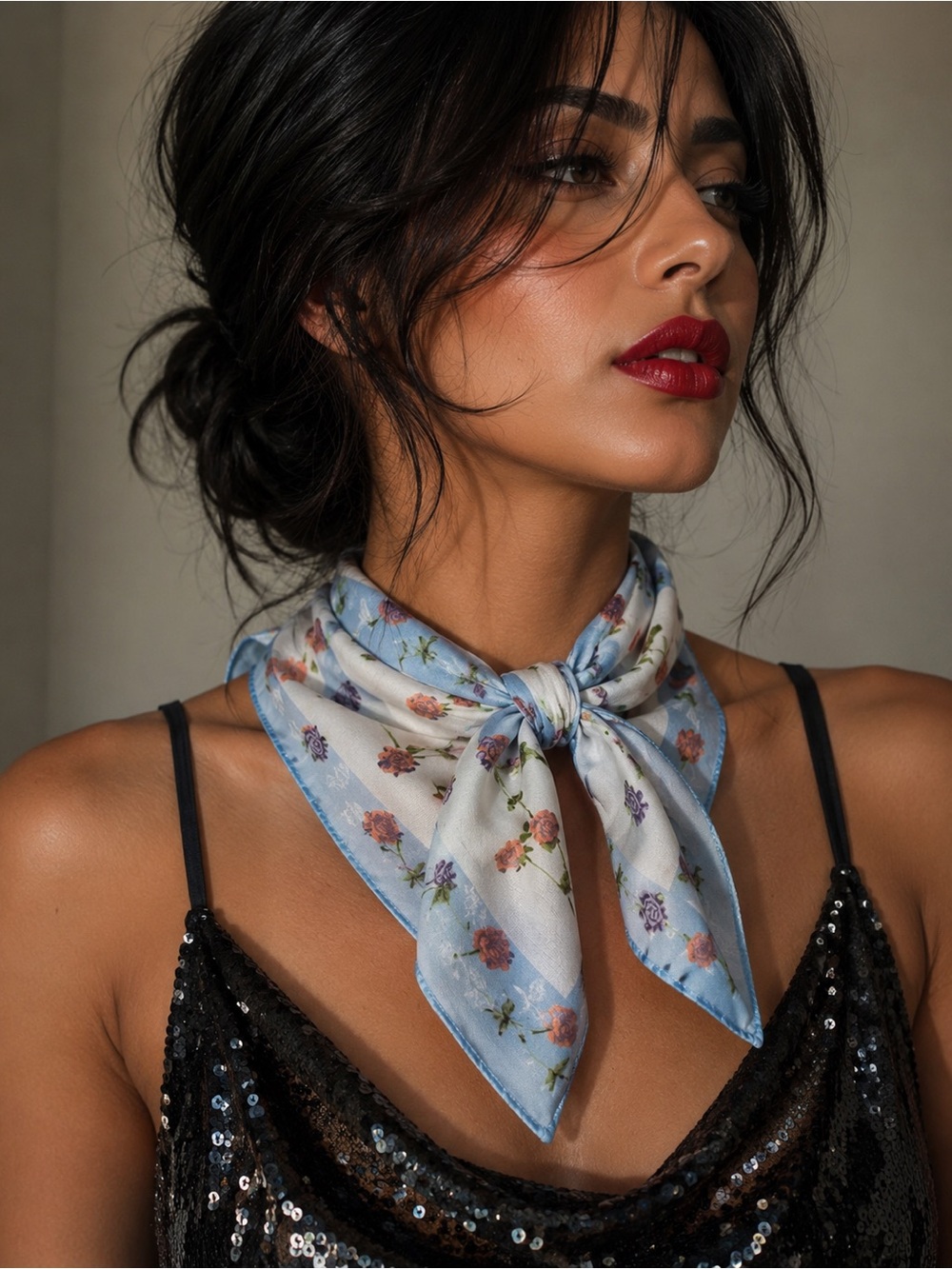 Floral Blue cotton Neck Scarf - Women's Accessories